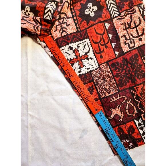 VTG 60s Hawaiian Red Tribal Floral Petroglyphs Shirt & Capri Short Set XL Hawaii - Picture 7 of 16
